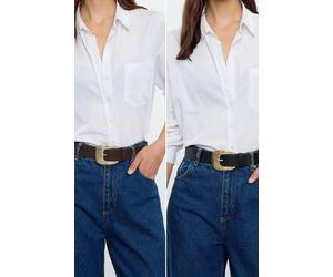 Wovcor Gold Ribbed Oval Buckle Wide Faux Leather Waist Belt Multi