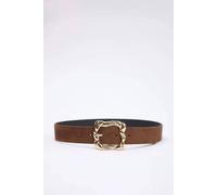 Wovcor Gold Tone Square Buckle Faux Suede Waist Belt In Brown Brown