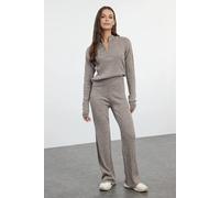 Wovcor Half Zip Knit Top & Pants Two Piece Set In Taupe Taupe
