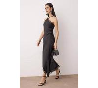 Wovcor Halter Neck Lace Trim Satin Midi Evening Dress In Black Black