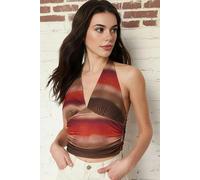 WOVCOR Halter Neck Patterned Fitted Crop Knit Blouse - Multi - M