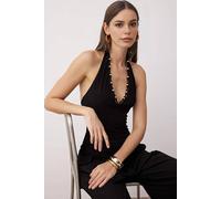 Wovcor Halterneck Deep V-Neck Knit Bodysuit In Black Black 12