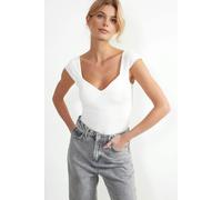 WOVCOR Heart Neckline Fitted Cotton Stretch Knit Blouse - Ecru - XL