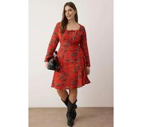 WOVCOR Heart Neckline Floral Short Woven Plus Size Dress - Multi - 18
