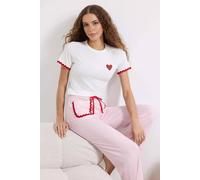 Wovcor Heart Print Gingham Rickrack Trim Cotton Pyjama Set Multi