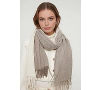 Wovcor Herringbone Woven Tassel Oversized Winter Scarf In Ecru Ecru