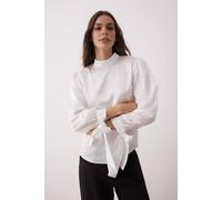 Wovcor High Neck Blouse With Ribbon Tie Cuffs In White White 6