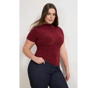 WOVCOR High Neck Gathered Knit Plus Size Blouse - Burgundy - 6XL
