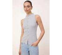 WOVCOR High Neck Long Sleeve Button Front Frill Detail Fitted Blouse - GREY - L