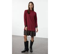 Wovcor High Neck Long Sleeve Knit Mini Dress In Burgundy Burgundy