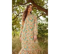 Wovcor High Neck Long Sleeve Tiered Midi Dress Multi