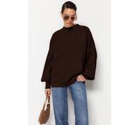 Wovcor High Neck Oversized Textured Knit Jumper In Brown Brown S