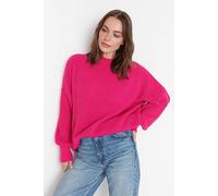 Wovcor High Neck Oversized Textured Knit Jumper In Fuchsia Fuchsia