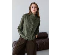 Wovcor High Neck Press Stud Longline Oversized Jacket In Bottle Green Bottle Green