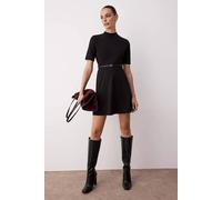 Wovcor High Neck Skater Mini Knit Dress With Short Sleeves In Black Black