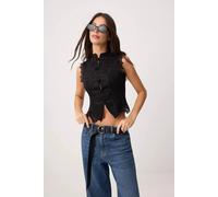 Wovcor High Neck Sleeveless Guipure Lace Blouse With Brit Detail In Black Black