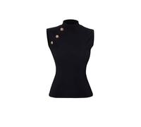 Wovcor High Neck Sleeveless Knitted Top With Button Detail In Black Black