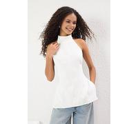 Wovcor High Neck Sleeveless Peplum Blouse Top In White White