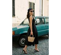 Wovcor High Neck Sleeveless Pleated Midi Dress In Black Black