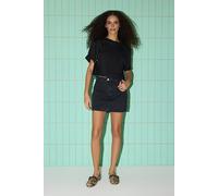 Wovcor High Waist A-Line Denim Mini Skirt In Black Black 8