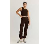 Wovcor High Waist Balloon Cuff Brushed Knit Sports Joggers In Brown Brown
