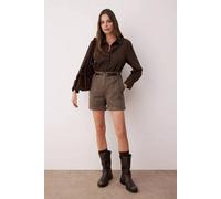 Wovcor High Waist Belted Cashmere Blend Tailored Shorts In Brown Brown