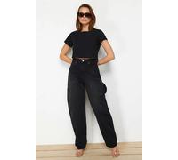 WOVCOR High Waist Carpenter Loose Baggy Jeans - Black - 6