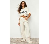 WOVCOR High Waist Carpenter Loose Baggy Jeans - Ecru - 6