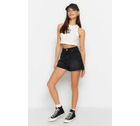 Wovcor High Waist Denim Tailored Short In Black Black