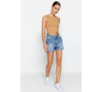 Wovcor High Waist Denim Tailored Short In Blue Blue