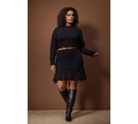 Wovcor High Waist Embellished Mini Skirt With Ruffle Hem Detail In Black Black