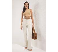 Wovcor High Waist Flare Jeans In Ecru Ecru