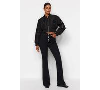 Wovcor High Waist Flare Jeans With Button Front In Black Black