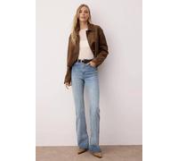 Wovcor High Waist Flared Smoke Jeans With Front Slit In Blue Blue 4