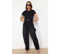 Wovcor High Waist Loose Baggy Carpenter Jeans In Black Black
