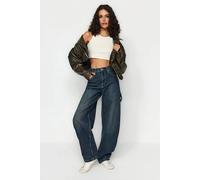Wovcor High Waist Loose Baggy Carpenter Jeans In Dark Blue Dark Blue