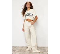 Wovcor High Waist Loose Baggy Carpenter Jeans In Ecru Ecru