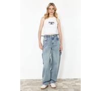 Wovcor High Waist Loose Baggy Carpenter Jeans In Light Blue Light Blue 4