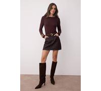 Wovcor High-Waist Mini A-Line Denim Skirt With Pocket Detail In Brown Brown