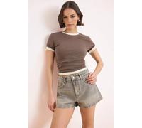 Wovcor High Waist Mini Denim Shorts In Grey Grey