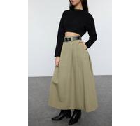 Wovcor High-Waist Pleated Maxi A-Line Woven Skirt In Green Green