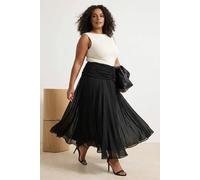Wovcor High Waist Pleated Midaxi Skirt With Flowing Chiffon Effect In Black Black