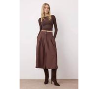 Wovcor High Waist Pleated Midi Skirt With Button Detail In Brown Brown