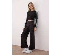 Wovcor High Waist Pleated Wide Leg Brushed Knit Sports Joggers In Black Black