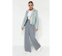 WOVCOR High Waist Pleated Wide Leg Trousers with Velcro Closure - Grey - L