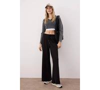 Wovcor High Waist Relaxed Knit Joggers With Side Pockets In Black Black