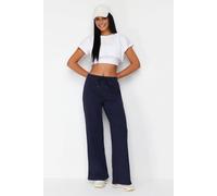 Wovcor High Waist Relaxed Knit Joggers With Side Pockets In Navy Navy