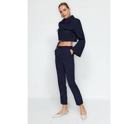Wovcor High Waist Slim Fit Cigarette Trousers In Navy Navy