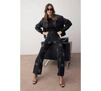 WOVCOR High Waist Stone Detailed Wide Leg Jeans - Black - 8
