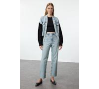 Wovcor High Waist Straight Leg Jeans In Light Blue Light Blue 4